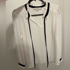 Loft Cream and Black Long Sleeve Blouse